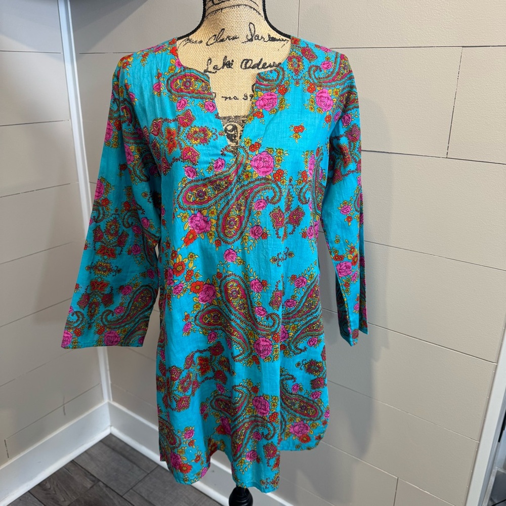 Vibrant Colorful Floral Paisley Tunic Top - Cover -up - Large